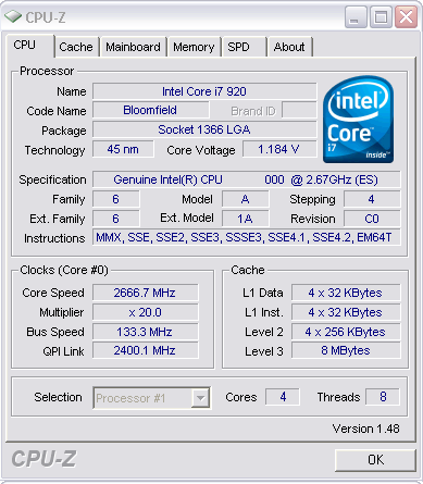 Core i7 920 CPUz